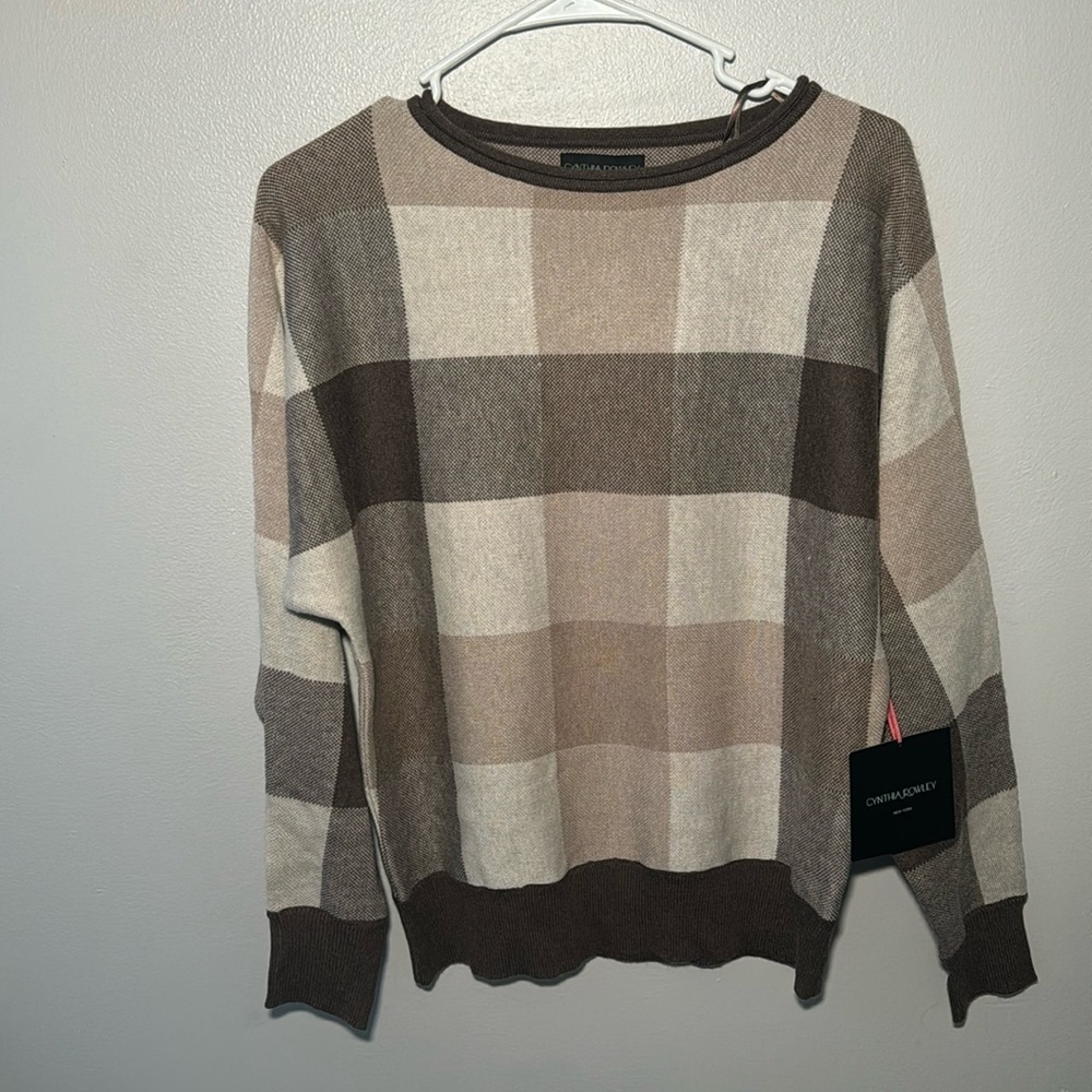 Cynthia Rowley Neutral Plaid Sweater​